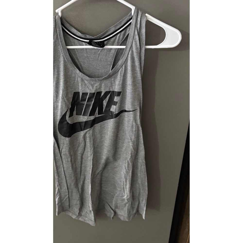 Nike Sportswear Essential Racerback Tank Top Gray Black Futura Logo Womens Large